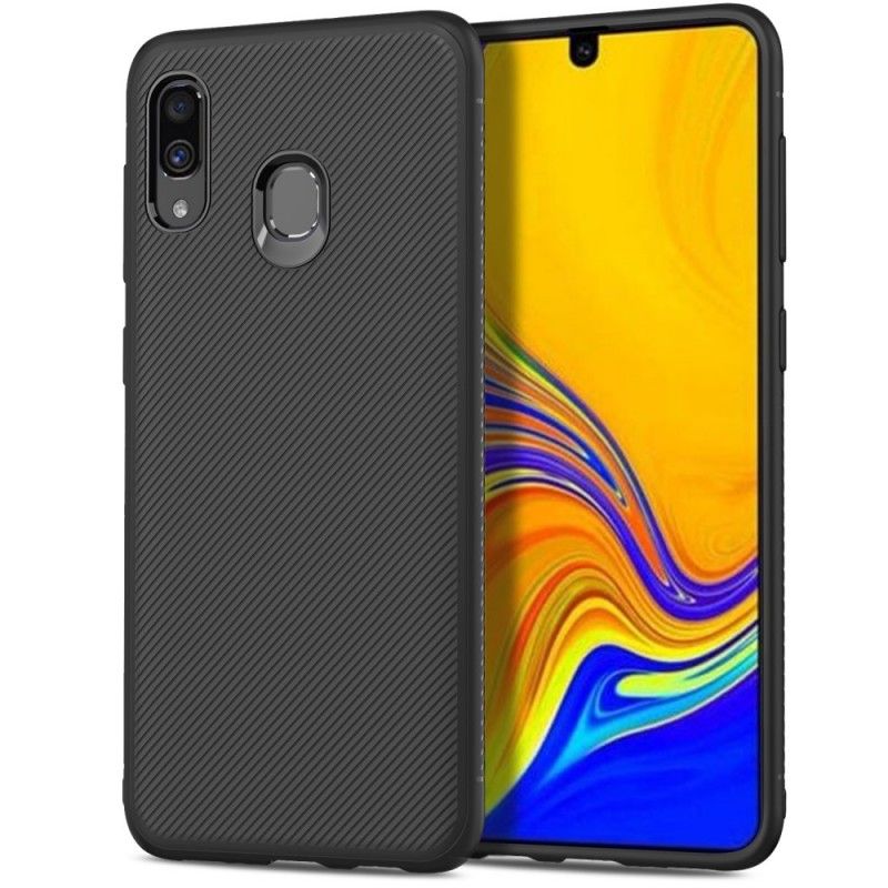 Hoesje Samsung Galaxy A40 Donkerblauw Zwart Koolstofvezel Keperstof