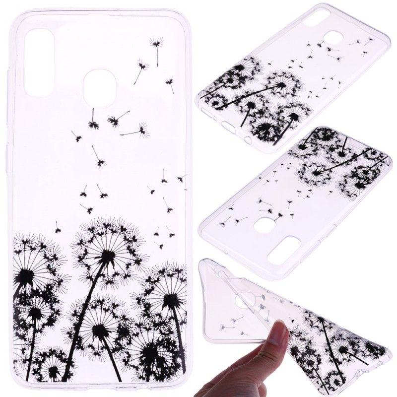 Hoesje Samsung Galaxy A40 Transparant Zwarte Paardebloemen