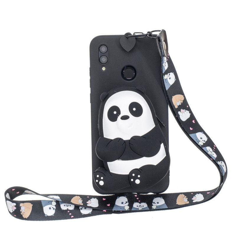 Hoesje Samsung Galaxy A40 Wit Zwart Panda Portemonnee En Schouderband