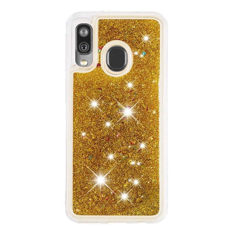 Hoesje voor Samsung Galaxy A40 Lichtblauw Roze Glitterpoeder