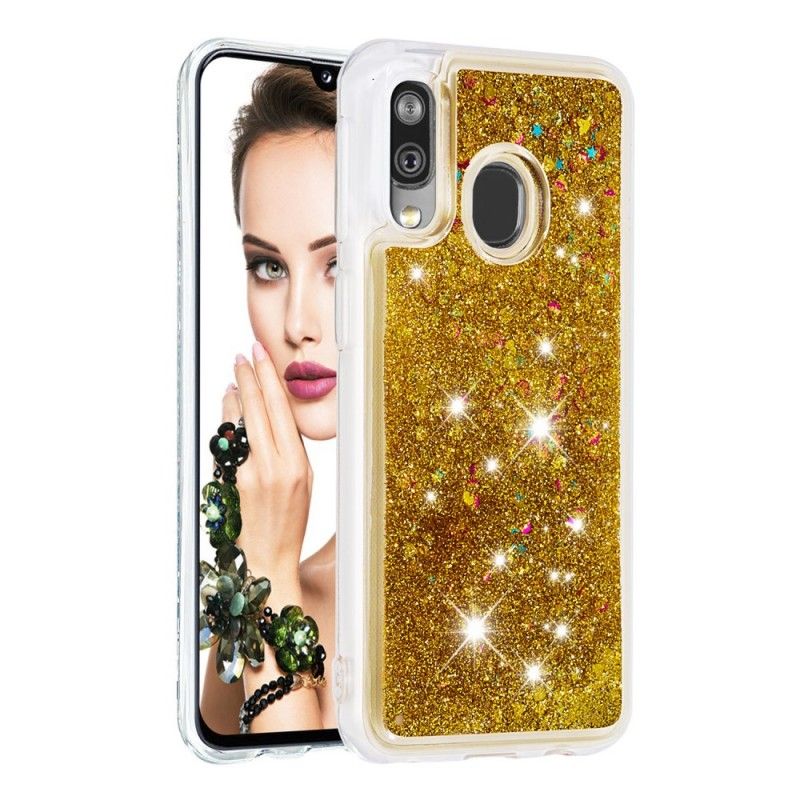 Hoesje voor Samsung Galaxy A40 Lichtblauw Roze Glitterpoeder