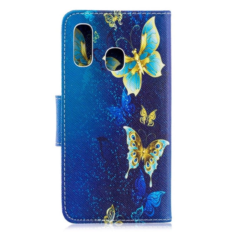 Leren Hoesje Samsung Galaxy A40 Gouden Vlinders