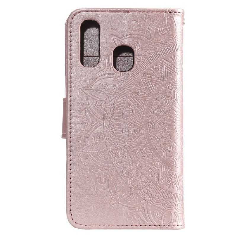 Leren Hoesje Samsung Galaxy A40 Magenta Grijs Zon Mandala