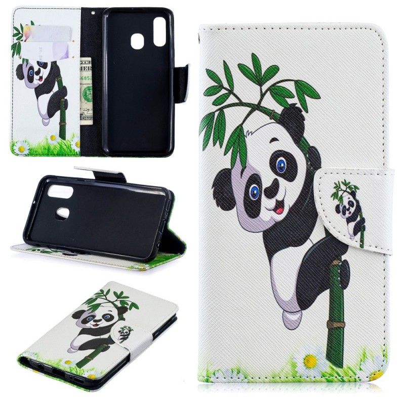 Leren Hoesje Samsung Galaxy A40 Panda Op Bamboe