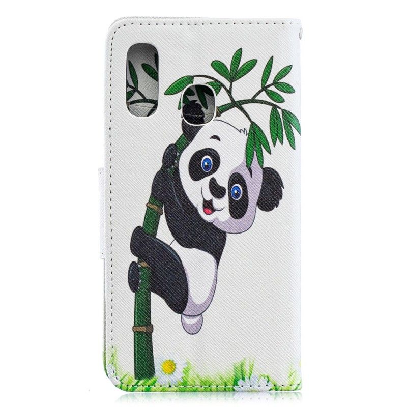 Leren Hoesje Samsung Galaxy A40 Panda Op Bamboe