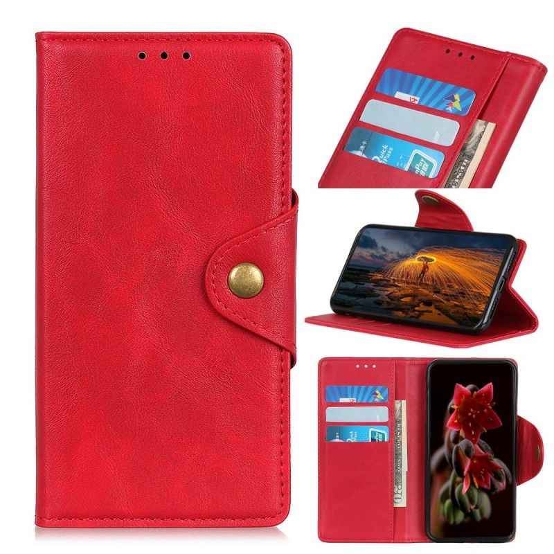 Leren Hoesje Samsung Galaxy A40 Rood Zwart Telefoonhoesje Knoop Imitatieleer