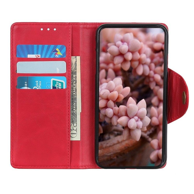 Leren Hoesje Samsung Galaxy A40 Rood Zwart Telefoonhoesje Knoop Imitatieleer