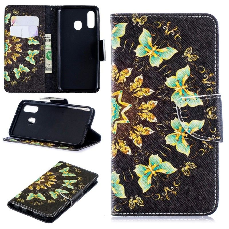 Leren Hoesje Samsung Galaxy A40 Vlinder Mandala