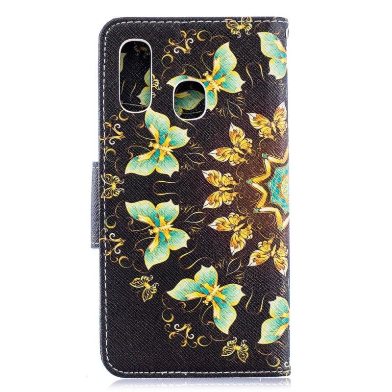 Leren Hoesje Samsung Galaxy A40 Vlinder Mandala