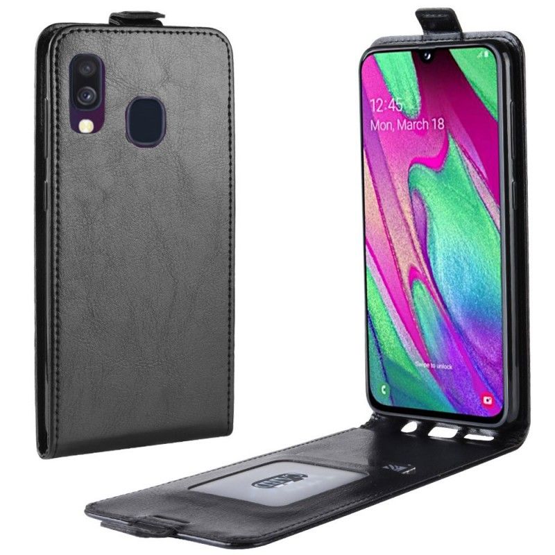 Leren Hoesje Samsung Galaxy A40 Wit Zwart Vouwleereffect