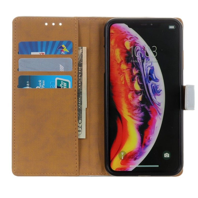 Leren Hoesje Samsung Galaxy A40 Zilver Zwart Eenvoudig Kunstleer