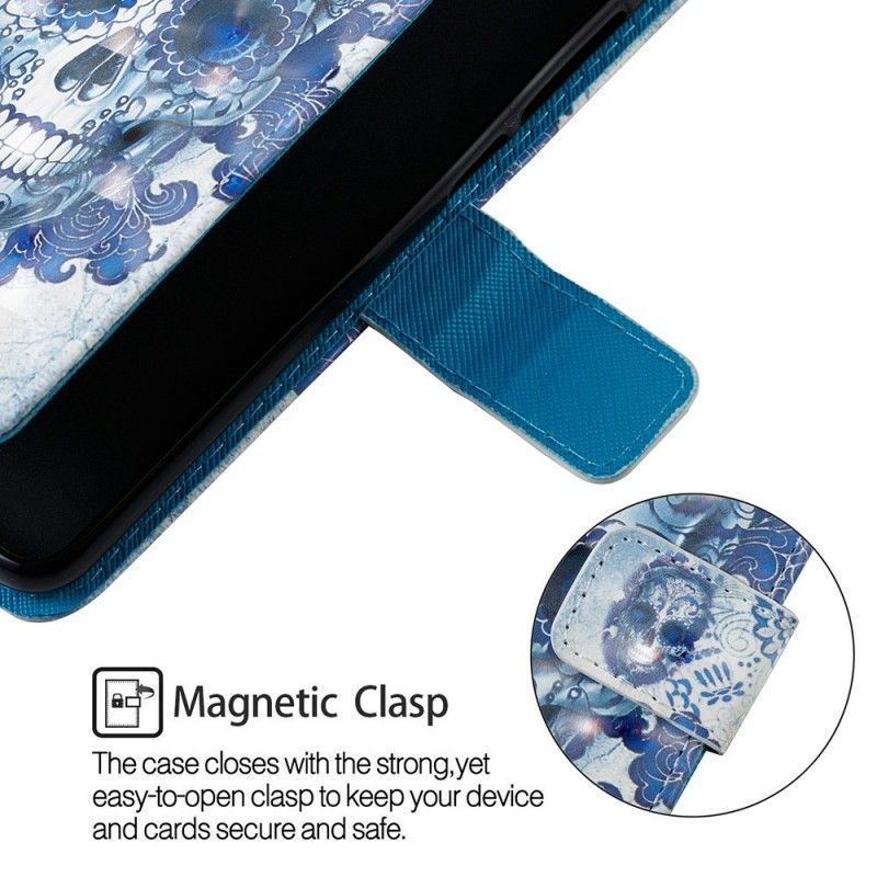 Leren Hoesje voor Samsung Galaxy A40 Blauwe Schedel
