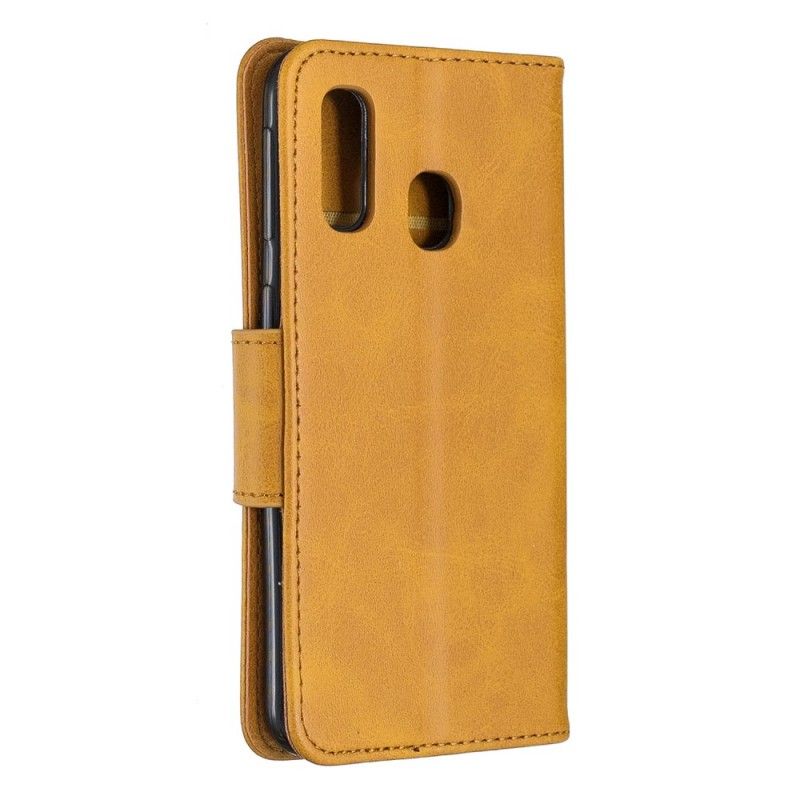 Leren Hoesje voor Samsung Galaxy A40 Grijs Zwart Gladde Schuine Klep