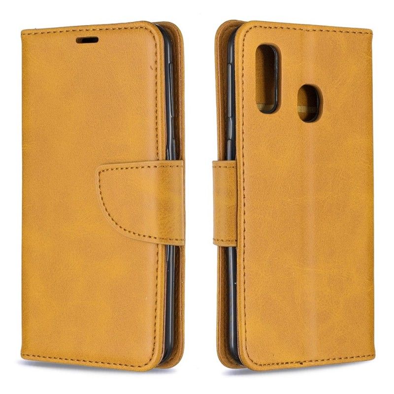 Leren Hoesje voor Samsung Galaxy A40 Grijs Zwart Gladde Schuine Klep