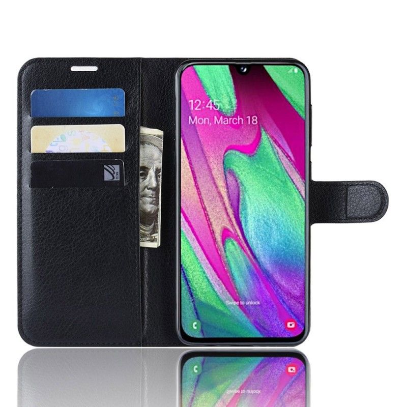 Leren Hoesje voor Samsung Galaxy A40 Wit Zwart Klassiek