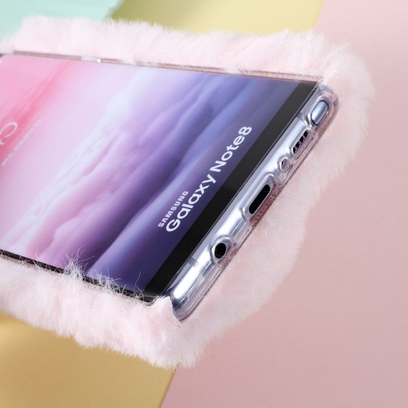 Hoesje voor Samsung Galaxy Note 8 Grijs Wit Ontwerp Met Konijnenbont