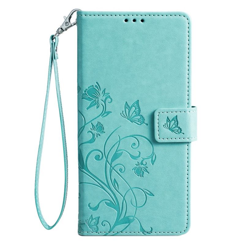 Bescherming Hoesje Oppo Reno 11 5g Vlinders En Bloemen Met Riem