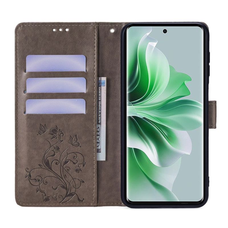 Bescherming Hoesje Oppo Reno 11 5g Vlinders En Bloemen Met Riem