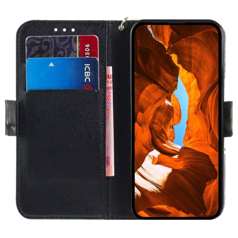 Flip Case Leren Oppo Reno 11 5g Grijze Kat Met Riem