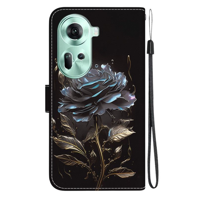 Folio-hoesje Oppo Reno 11 5g Telefoonhoesje Zwarte Roos Met Band