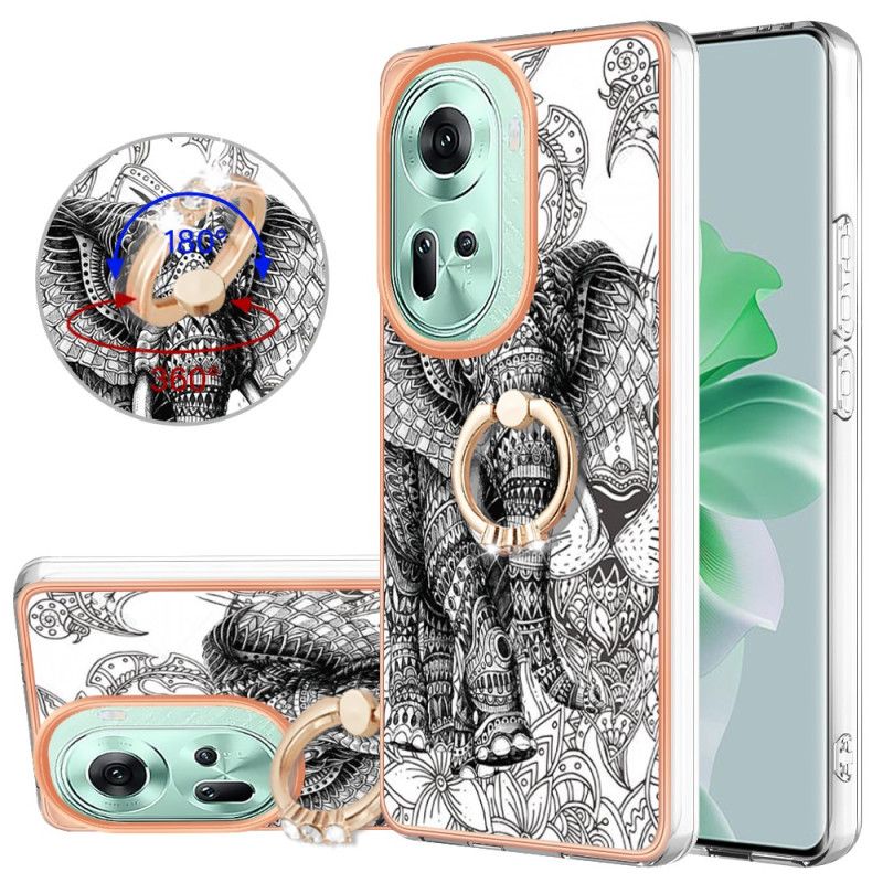 Hoesje Oppo Reno 11 5g Ringsteun. Olifant Totem Bescherming Hoesje