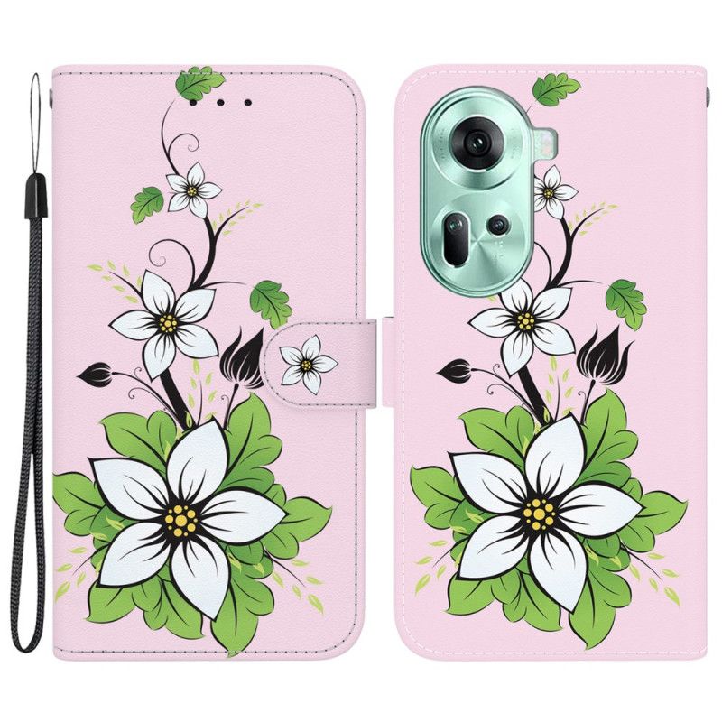 Leren Hoesje Oppo Reno 11 5g Lelieprint Met Riempje