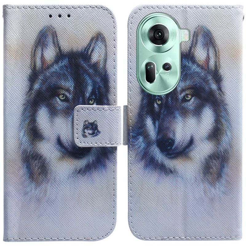 Leren Hoesje Oppo Reno 11 5g Wolvenaquarel Bescherming Hoesje