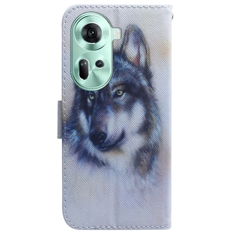 Leren Hoesje Oppo Reno 11 5g Wolvenaquarel Bescherming Hoesje