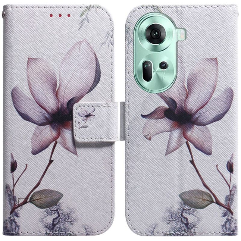 Leren Hoesje Voor Oppo Reno 11 5g Roze Bloem