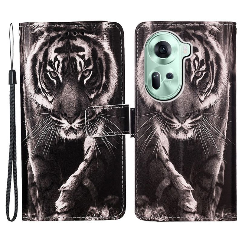 Leren Hoesje Voor Oppo Reno 11 5g Tijger Met Riem