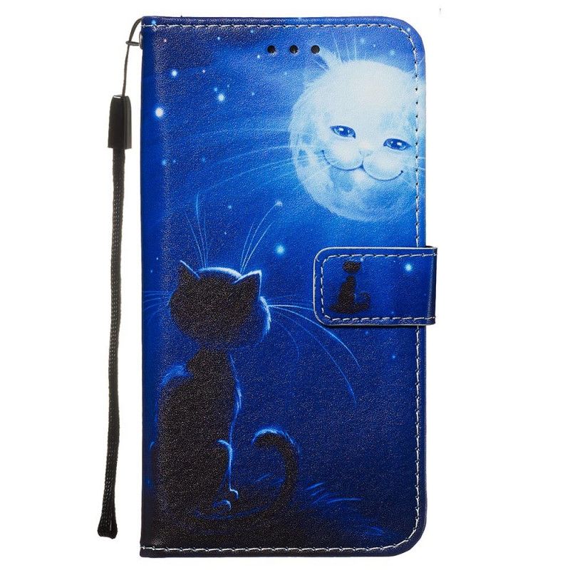 Bescherming Hoesje Xiaomi Redmi Note 8 Pro Telefoonhoesje Maanverlichte Kat Met String