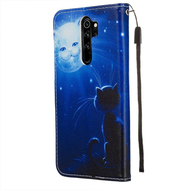 Bescherming Hoesje Xiaomi Redmi Note 8 Pro Telefoonhoesje Maanverlichte Kat Met String