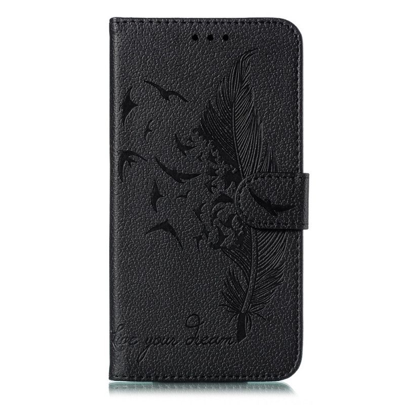 Cover Folio-hoesje Xiaomi Redmi Note 8 Pro Grijs Zwart Telefoonhoesje Leef Je Droom Imitatieleer