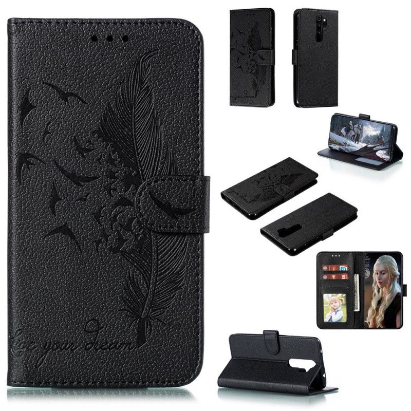 Cover Folio-hoesje Xiaomi Redmi Note 8 Pro Grijs Zwart Telefoonhoesje Leef Je Droom Imitatieleer