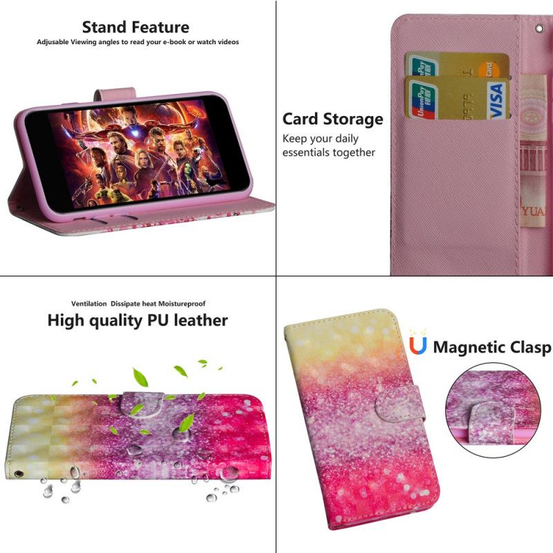 Cover Folio-hoesje Xiaomi Redmi Note 8 Pro Telefoonhoesje Magenta Glitterverloop