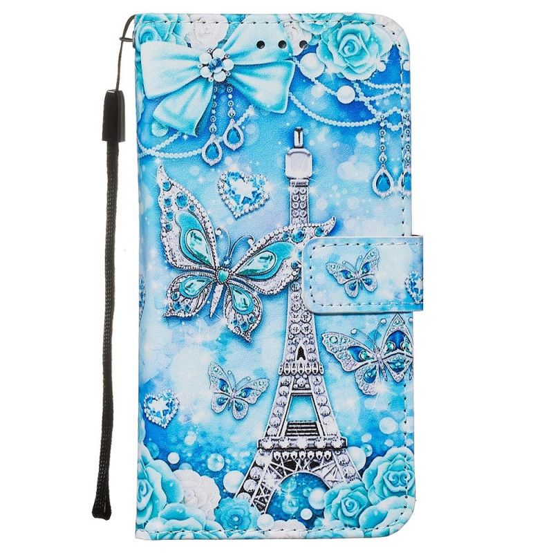 Flip Case Leren Xiaomi Redmi Note 8 Pro Vlinderkoord Van De Eiffeltoren