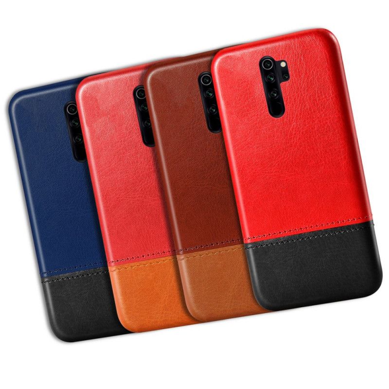 Hoesje Xiaomi Redmi Note 8 Pro Donkerblauw Rood Ksq Tweekleurig Leereffect