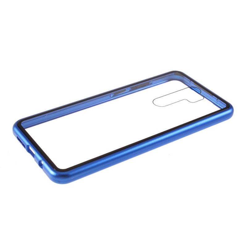 Hoesje Xiaomi Redmi Note 8 Pro Rood Zwart Metalen Randen En Gehard Glas