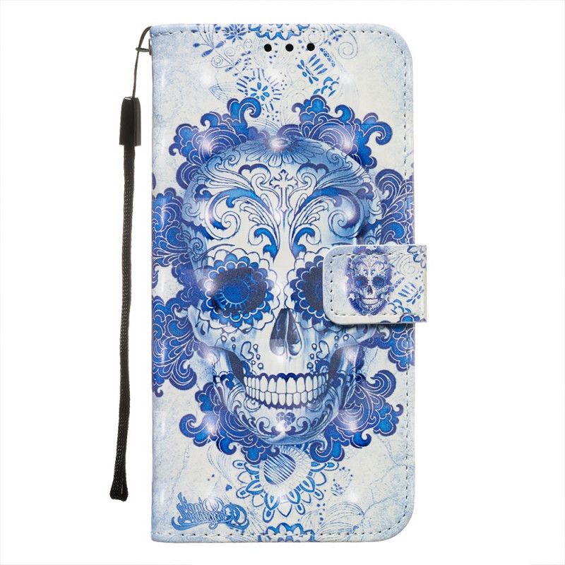 Leren Hoesje voor Xiaomi Redmi Note 8 Pro Blauwe Schedel