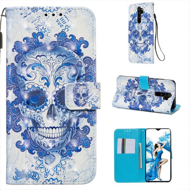 Leren Hoesje voor Xiaomi Redmi Note 8 Pro Blauwe Schedel