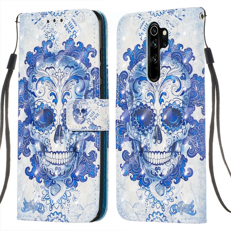 Leren Hoesje voor Xiaomi Redmi Note 8 Pro Blauwe Schedel