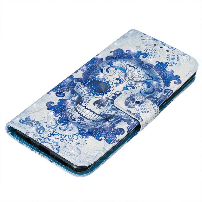 Leren Hoesje voor Xiaomi Redmi Note 8 Pro Blauwe Schedel