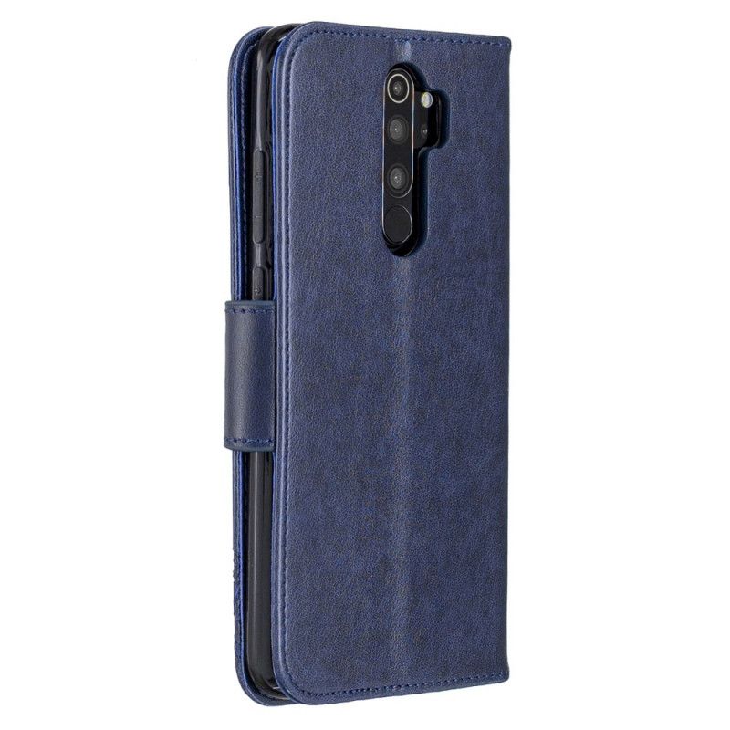 Leren Hoesje voor Xiaomi Redmi Note 8 Pro Magenta Grijs Bedrukte Vlinders Met String