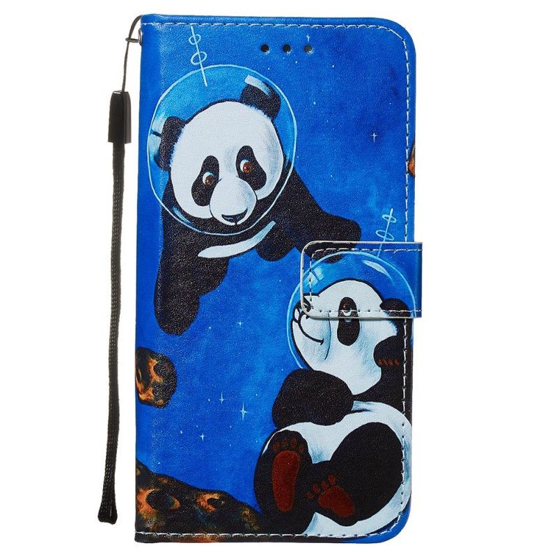 Leren Hoesje voor Xiaomi Redmi Note 8 Pro Panda'S Kosmonauten Met String