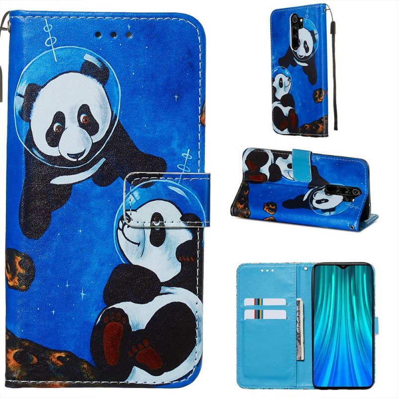 Leren Hoesje voor Xiaomi Redmi Note 8 Pro Panda'S Kosmonauten Met String