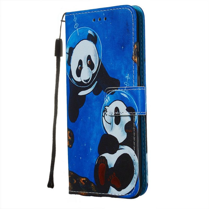 Leren Hoesje voor Xiaomi Redmi Note 8 Pro Panda'S Kosmonauten Met String