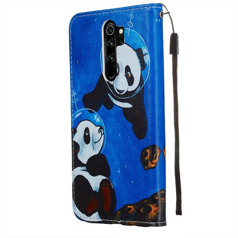 Leren Hoesje voor Xiaomi Redmi Note 8 Pro Panda'S Kosmonauten Met String