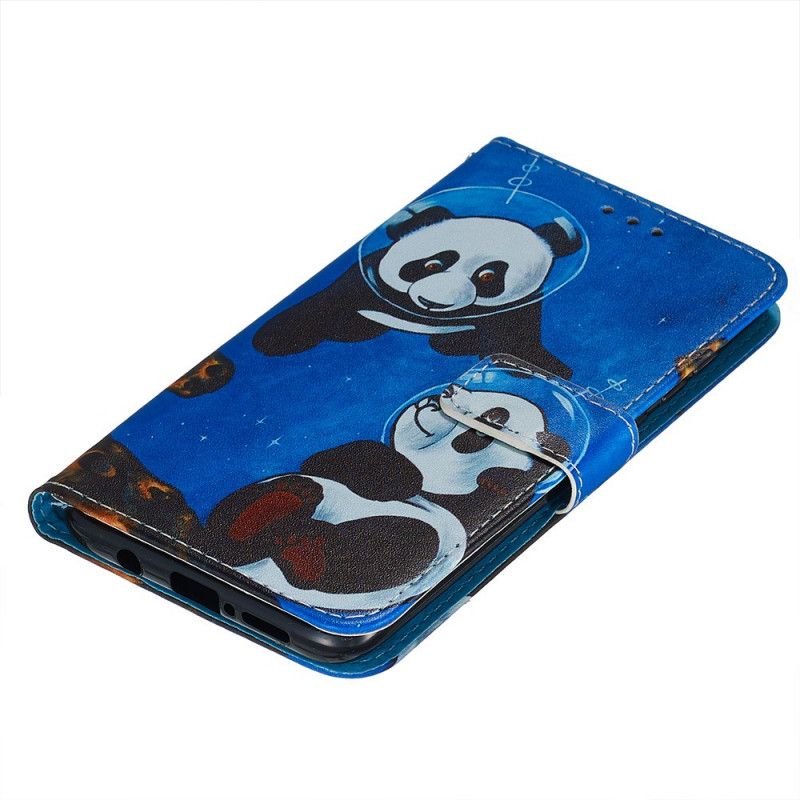 Leren Hoesje voor Xiaomi Redmi Note 8 Pro Panda'S Kosmonauten Met String