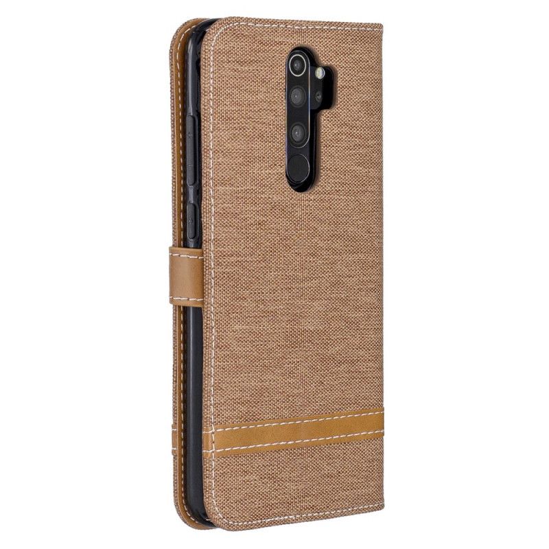 Leren Hoesje voor Xiaomi Redmi Note 8 Pro Rood Zwart Stof En Leereffect Met String