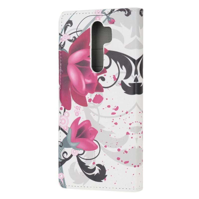 Leren Hoesje voor Xiaomi Redmi Note 8 Pro Roze Magenta Tropische Bloemen